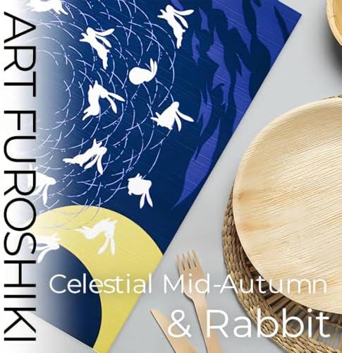Furoshiki Japanese Wrapping Cloth, Large Size 27.6x27.6 Inch 70cm Reusable Gift Wrap, Eco-Friendly Fabric for Bento Bag, Wine Bottle, Table Decor Washable & Wrinkle Resistant (Moon Dancing Rabbit) - Image 6