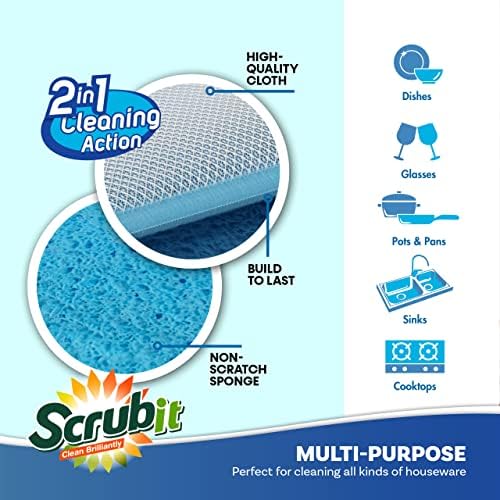 SCRUBIT - [12 Pack] Scrub and Wipe Cleaning Pads – Dual Sided Scouring Pad and Dish Sponge -Reusable Kitchen Sponge for Pots, Pans Utensils & Non-Stick Cookware - Assorted Color Dishwashing sponges - Image 2