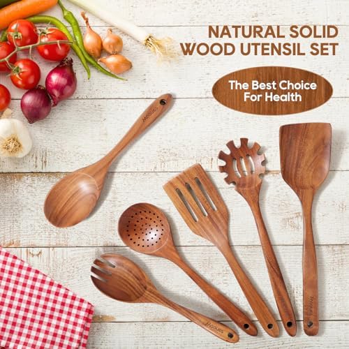 Wooden Spoons for Cooking 6PCS Teak Wood Cookware Utensil Set - Image 7