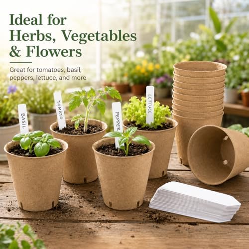 Peat Pots for Seedlings - 25 Pack Seed Starting Pots with Drainage Holes - Image 6