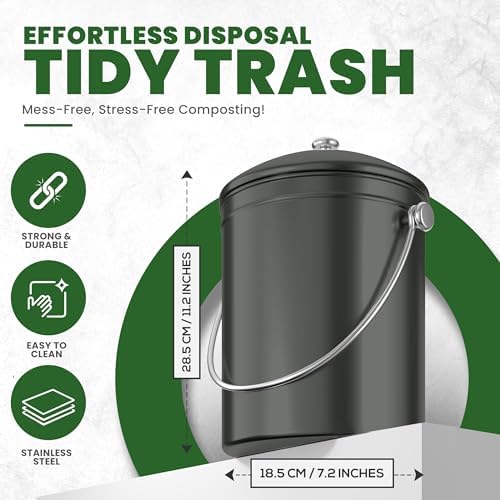 Utopia Kitchen Countertop Compost Bin 1.3 Gallon, Stainless Steel, Grey - Image 3