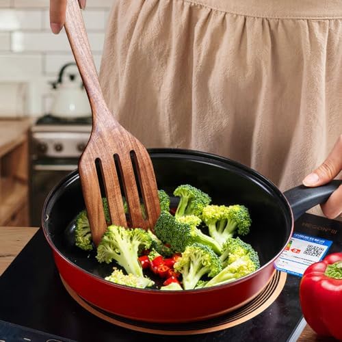 Wooden Spoons for Cooking Non-Stick Kitchen Pan Toolset 5 PCS Set,Natural Kitchen Utensils Spatula, Wooden Cooking Utensils Spoons, Fried Spatula and Salad Fork, Pasta Spoon, Wooden Spoon Set - Image 5