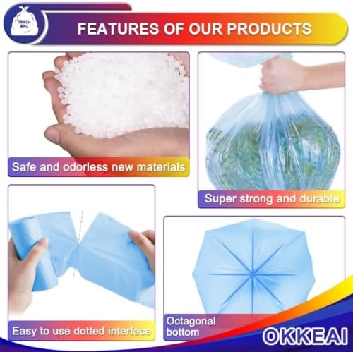 OKKEAI 8 Gallon Kitchen Trash Bags, 30L Blue Garbage Bags, 60 Count - Image 3