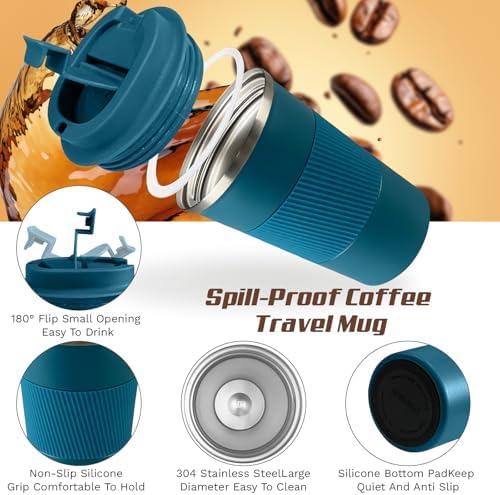Vacuum Insulated Stainless Steel Travel Coffee Mug, Leak Proof Cup with Lid - Image 3