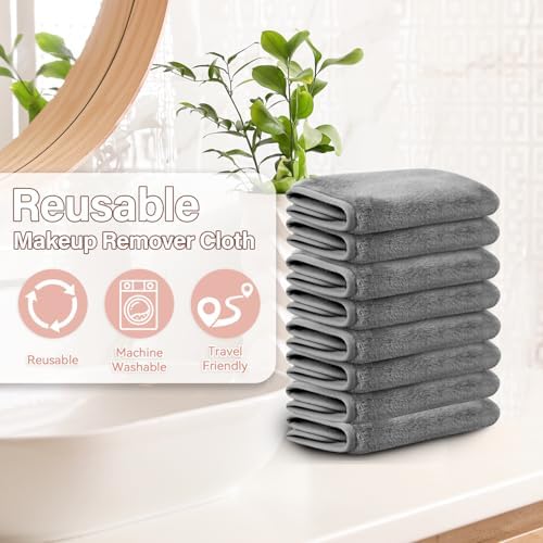 Nugilla Makeup Remover Cloths, 8 Packs Makeup Remover Towels Reusable Face Wash Cloth, Soft Microfiber Face Cloth for Women(Cool Grey) - Image 5