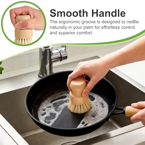Bamboo Dish Brush, Natural Scrub Brush, 4 Pack Set - Image 6