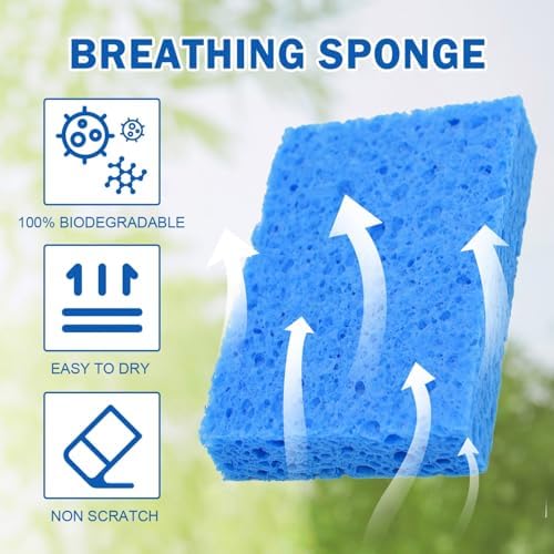 YoleShy 20 Pack Sponges Kitchen Natural Compressed Cellulose Sponges for Dishes Non Scratch for Household Cookware Bathroom Cars Soft Super Absorbent Reusable, Blue and Yellow - Image 4