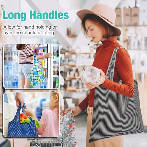 Eccliy 24 Pcs Reusable Grocery Bags Shopping Bags Foldable, Geometric Rules - Image 4