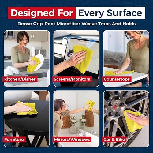 USANOOKS Microfiber Cleaning Cloth Yellow - 24 Pcs 12.5"x12.5" - High Performance - 1200 Washes, Ultra Absorbent Towels Weave Grime & Liquid for Streak-Free Mirror Shine - Car Washing Cloth - Image 4