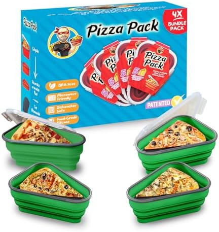 PIZZA PACK The Perfect Reusable Pizza Storage Container with 5 Microwavable Serving Trays - BPA-Free Adjustable Pizza Slice Container to Organize & Save Space, 4 Pack, Green by PizzaPack%E2%84%A2