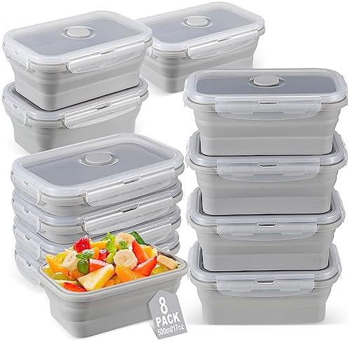 Mifoci 8 Sets of Silicone Collapsible Bowls, Gray, 17 Oz/ 500 ml by Mifoci