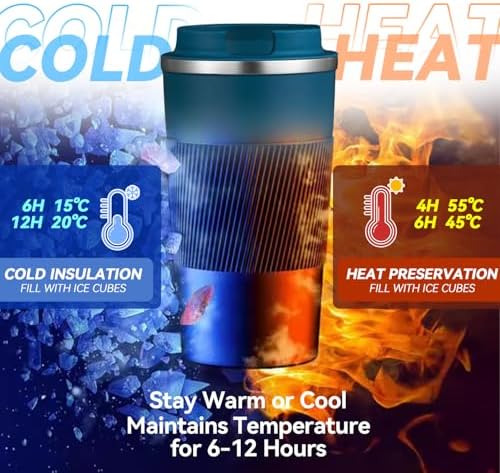 17OZ Travel Coffee Mug Insulated Coffee Cup with Spill Leak Proof Lid, Portable Stainless Steel Tumbler Reusable Hot and Cold Water Mug for Car, Daily, Camping- Blue - Image 6