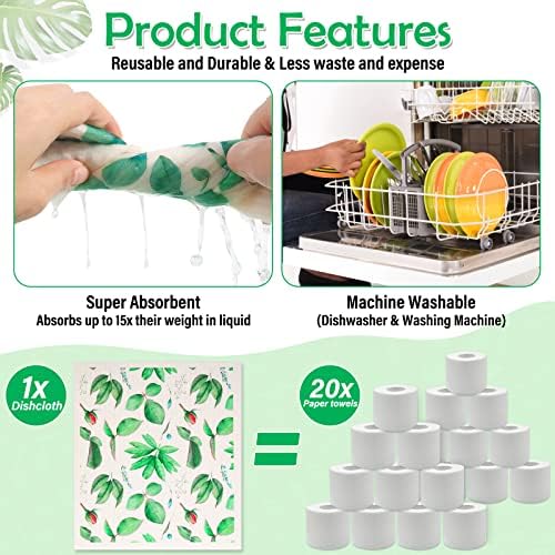 Lucomb 8 Pack Swedish Dish Cloths Washable, Reusable Cleaning Kitchen Paper Towel Sponge Dishcloths, Fast Drying Absorbent Hand Wipes Odorless Tea Towel for Kitchen Home Bar - Image 4