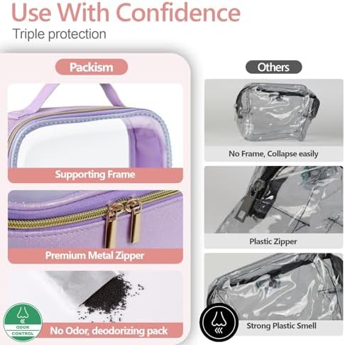 PACKISM Clear Makeup Bag Travel - TSA Approved Toiletry Bag, 2 Pack Purple - Image 5