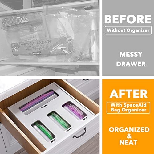 SpaceAid Bag Storage Organizer for Kitchen Drawer, Bamboo Organizer, Compatible with Gallon, Quart, Sandwich and Snack Variety Size Bag (1 Box 4 Slots), White - Image 2