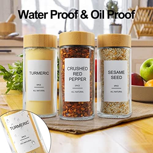 AISIPRIN Glass Spice Jars with 398 Labels-4oz 24 Pcs,Round Seasoning Jars with Bamboo Airtight Lids,Spice Container Set -Shaker Lids, Funnel,Brush and Marker Included - Image 6