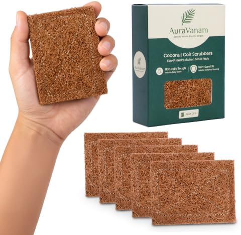 Natural Coconut Scrubber 5-Pack - Eco Friendly Dish Sponges for Kitchen Cleaning, Pots and Pans - Zero Waste, Plastic Free, Tough Non-Scratch Scouring Pads by Unknown