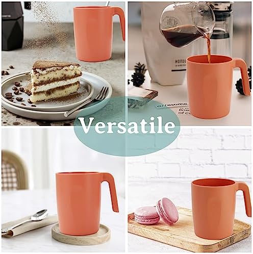 Wrova 16oz Wheat Straw Cups with handles set of 6-Plastic Cups Reusable-Unbreakable Kids Mugs-Dishwasher Safe & Microwave Safe-Ideal Plastic Mugs for Tea,Coffee,Camping,RV-Orange - Image 4