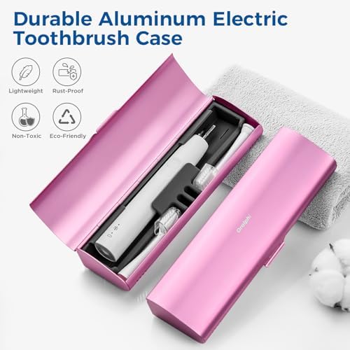 Aluminum Electric Toothbrush Travel Case, 2 in 1 Travel Toothbrush Holder for Oral B/Oral-B Pro 1000 1500 5000 and Most Electric Toothbrush for Traveling, Removable Silicone Liner-Pink - Image 2