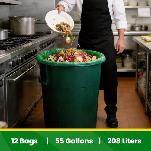 55-60 Gallon Compostable Trash Bags Liners, Heavy Duty Extra Thick 1.57 Mil, 208.2 Liter, 12 Bags, Lawn, Yard, and Restaurant Use, ASTM D6400, US BPI Certified - Image 6