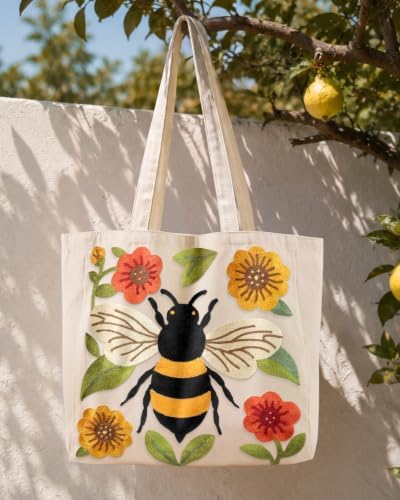 Floral Embroidery Canvas Tote Bag with Magnetic Closure for Daily - Image 3