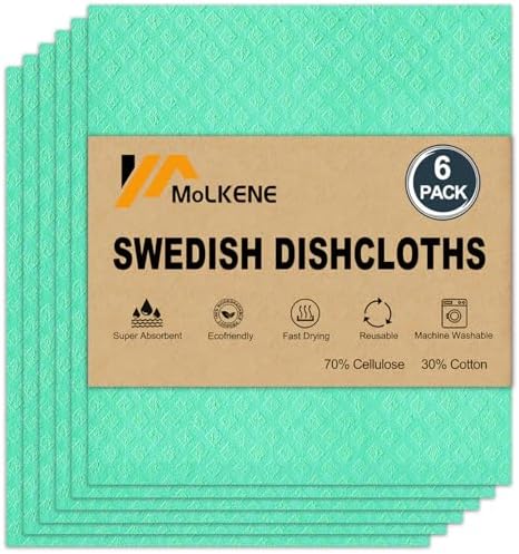 MoLKENE Swedish Dishcloths for Kitchen, 6 Pack Cellulose Sponge Cloths by MoLKENE