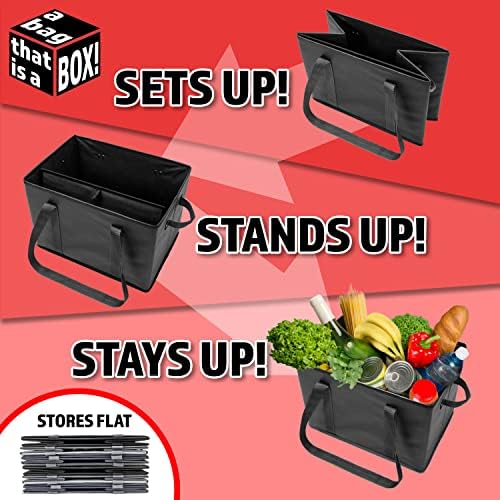 BAG-THAT! 4pk Reusable Grocery Bags Shopping Bags Tote Box Large Heavy Duty Groceries Bag Handles Foldable Reinforced Bottom (Black) - Image 3