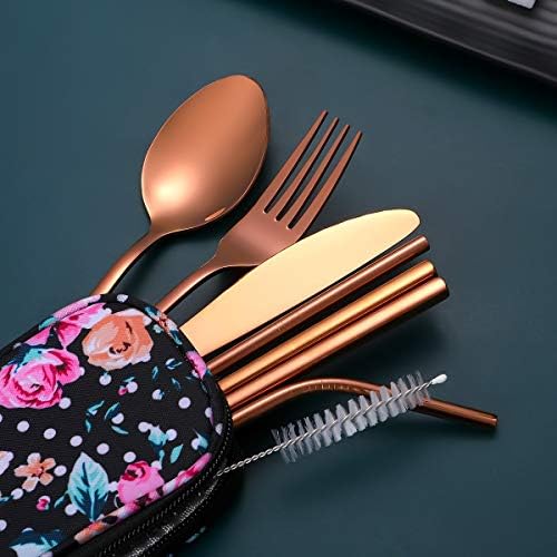 Travel Utensils,Reusable Silverware Set To Go Portable Cutlery Set with a Waterproof Carrying Case for Lunch Boxes Workplace Camping Picnic (Rosegold) - Image 7