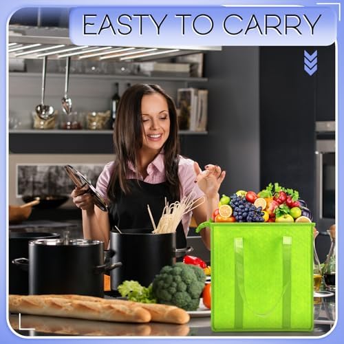 10 Pack 10 Pack Large Insulated Grocery Bag Zippered, Green, Blue - Image 3