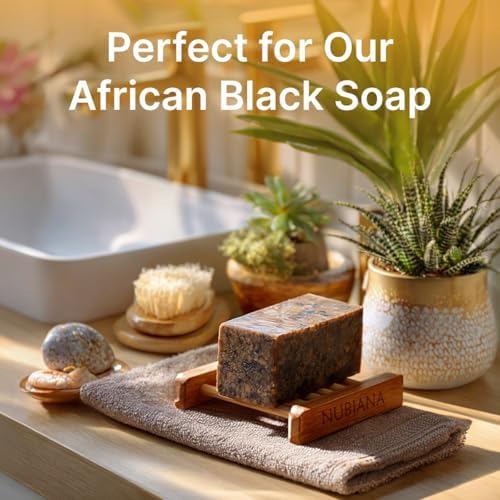 Nubiana Bamboo Soap Dish for Shower, Set of 2 Drainage Tray, Eco-Friendly - Image 2