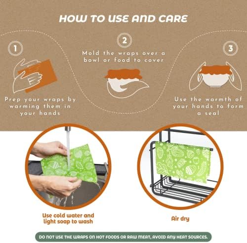 Akeeko Reusable Beeswax Food Wraps - Assorted 9 Packs, Reusable, Plastic-Free Food Storage, 5 Small, 3 Medium, 1 Large Wraps with Plants Pattern - Image 6