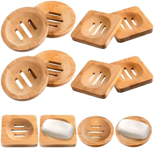 12 Pcs Bamboo Soap Dishes, Wooden Soap Tray Soaps Holder for Bathroom, Shampoo Bar Holder for Shower, for Home Bathroom(Square & Round) by Unknown