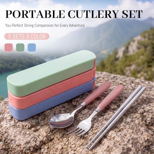 Domensi 3 Sets Portable Travel Utensil Set with Case Stainless Steel - Image 2