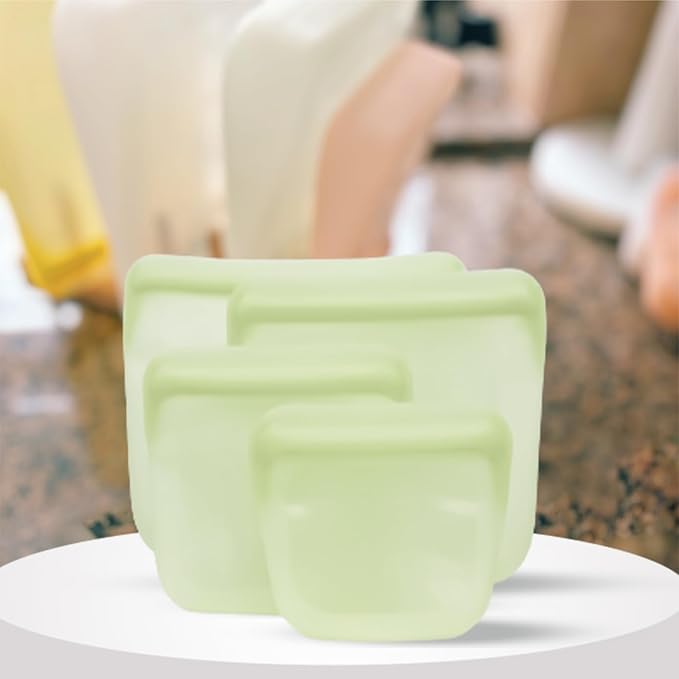 purifyou Set of 5 Reusable Silicone Storage Snack Bags 6oz / 16oz / 32oz / 64oz Self-Seal Food Storage Container for Fruits, Vegetables, Sandwiches, Dishwasher Safe & Leak-free (Cream, 6oz)