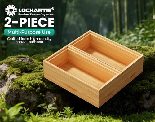 Small Bamboo Kitchen Drawer Organizer Boxes 6" x 3" Stackable Wood Tray - Image 5