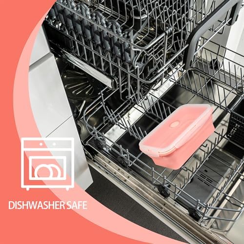 Plus 6PCS Foldable Silicone Food Storage Containers for Kitchen Storage for Leftovers Fruits and Meal Prep Dishwasher Safe Microwave Safe Ideal for Home and Travel (Pink, square) - Image 3