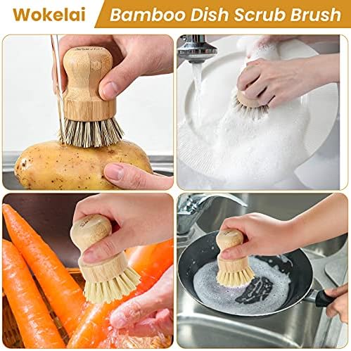 Bamboo Dish Scrub Brushes Set for Kitchen - Wooden Cleaning Scrubbers Brushes, Eco-Friendly Natural Dishes Washing Brush for Dishwashing Cast Iron Pots Pans Skillet Vegetables Sink, Set of 2 - Image 5