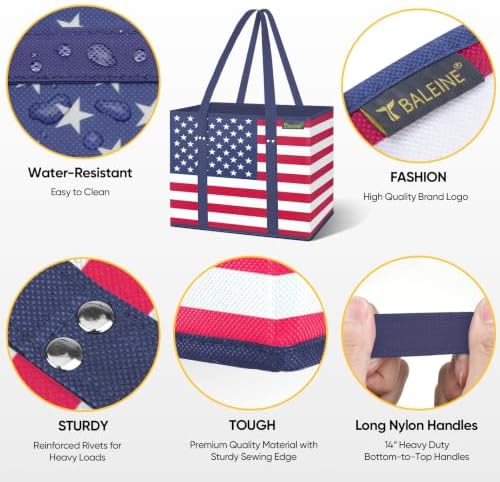 BALEINE 3PK Reusable Grocery Bags, Heavy Duty Shopping Tote Bag - Image 2