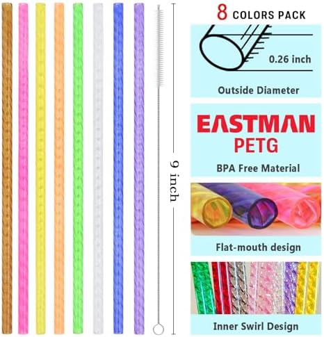 100Pcs Reusable Plastic Straws, 9 Inch Hard Drinking Straws with Cleaning Brush, Colored crystal Straws for Mason Jars, Tumblers, Iced Coffee, Smoothies, Cocktails and Party Cups - Image 2
