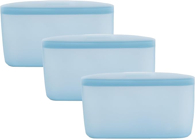 WeeSprout Reusable Silicone Bags (Set of 3) 100% Food Grade Storage Containers, Leakproof, Dishwasher & Microwave Safe, Snack, Sandwich, Quart, & Half Gallon Sizes