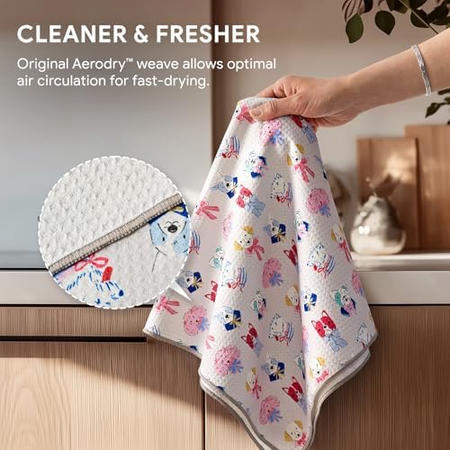 RECYCO Waffle Kitchen Towel Set of 2 - Quick Dry Microfiber Sustainable Dish Towels - Ultra Absorbent Reusable Cleaning Tea Towels - Lightweight Hand Towels,16”x 28”, Puppy Joy - Image 5
