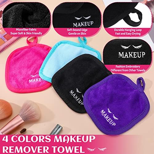 Queekay 48 Pcs Makeup Remover Cloths Reusable Washable Remover Pads Soft Microfiber Face Towels Facial Cleansing Cloths for Face Hand Eye Lips Bathroom Gift for Women 5 x 5 Inch(Multicolor) - Image 3