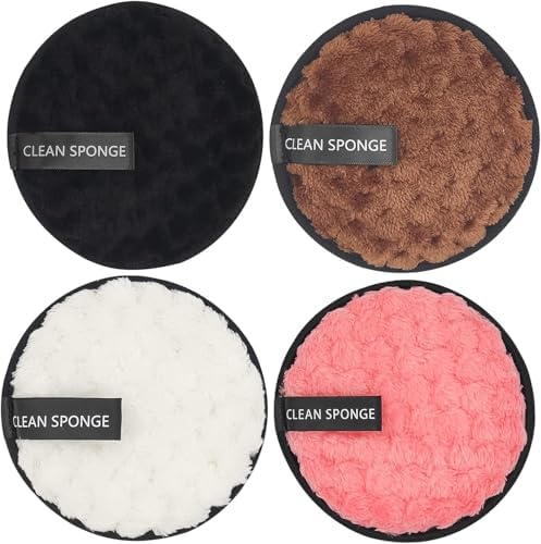 Reusable Soft Makeup Remover Pads for All Skin - 4 Pack Microfiber Face Rounds Wipes Heavy Mascara Eye Shadow Facial Cleansing Puffs Foundation, Washable Removal Cloth, Chemical Free by Unknown