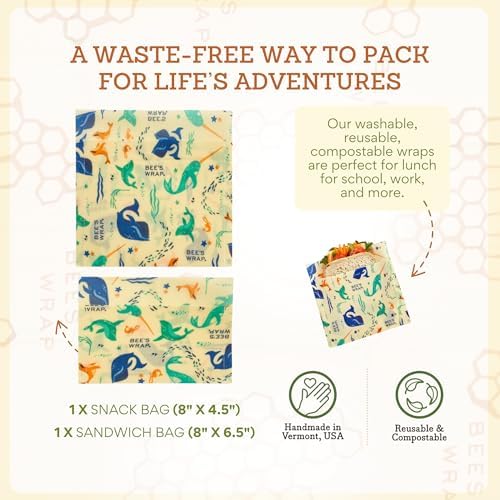 Bee's Wrap Beeswax Food Wraps, Snack Bag & Sandwich Wrap - Under the Sea - Image 3
