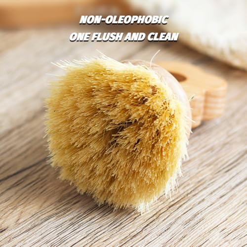Kitchen Natural Beechwood Dish Brush with Handle Sisal Bristle Fruit Vegetable Scrubber Small Wooden Brush Designed for Cleaning Pot, Pan, Plate, Bowl and Utensil (Flower Shaped) - Image 3