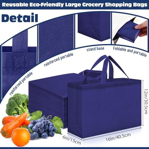Windyun Reusable Grocery Bags Large Non Woven Shopping Bags with Handles Foldable Portable Tote, 16x6x12 Inch - Image 2