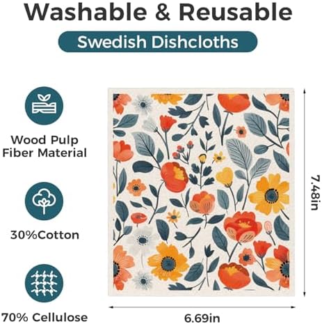 wlich 10 Pack Swedish Dishcloths, Reusable Kitchen Towels with Clips, Plant - Image 2