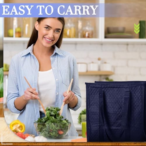 10 Pack 10 Pack Large Insulated Grocery Bag Zippered, Navy Blue - Image 3