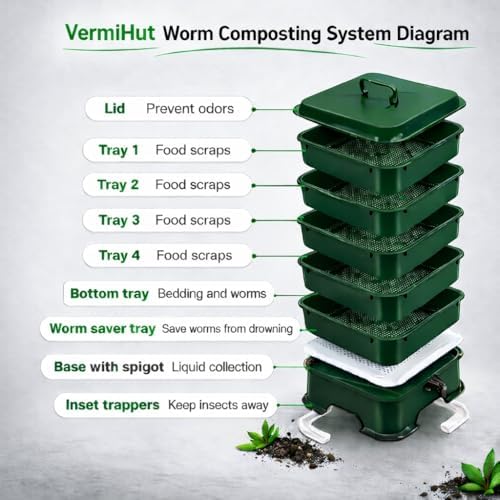 ® Plus US Made 5 – Tray Worm Composter -Forest Green,Sustainable Design for Both Indoor & Outdoor, Worm Compost Bin for Vermicomposting Starter, Recycling Food Wastes - Image 3