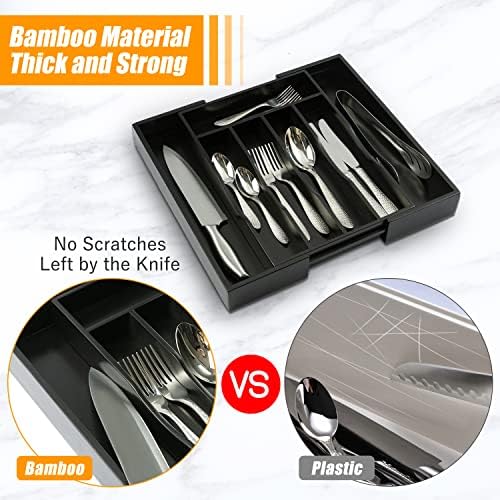 Bellsal Black Silverware Organizer Kitchen Drawer Organizer Expandable Bamboo Utensil Holder Cutlery Tray for Kitchen Utensil and Flatware Bedroom Office - Image 4